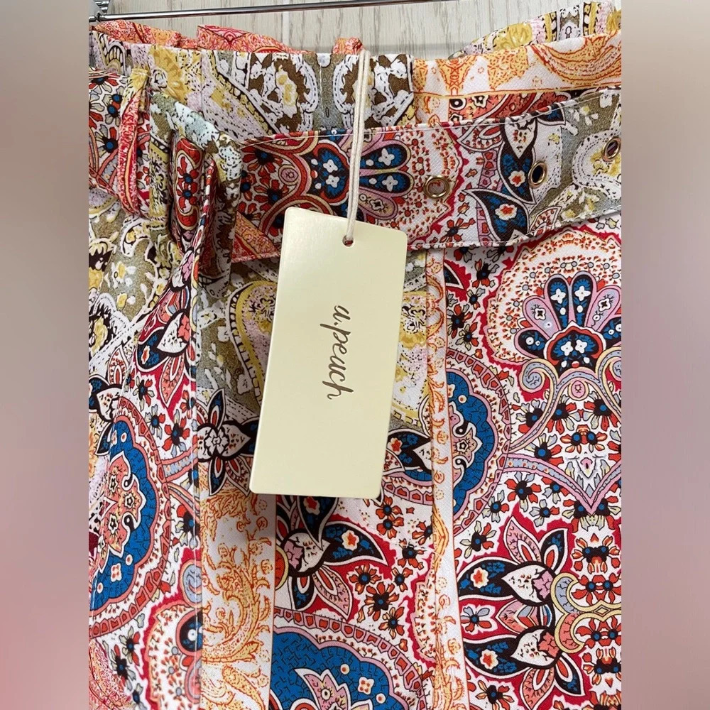 A Peach Masala Paisley Flower Design Trouser Set Size Large NWT - Picture 7 of 13